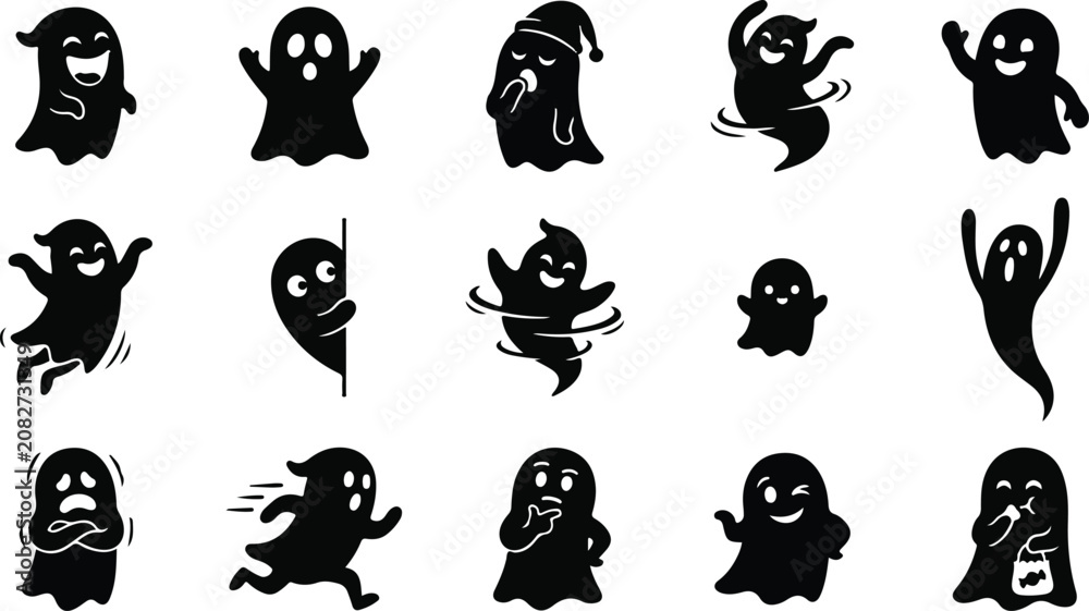 Fototapeta premium Halloween ghosts silhouettes for spooky decorations and party invitations