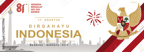 Quadro su tela Indonesia 81st Independence Day 2026 Banner with Garuda Pancasila and Patriotic Typography