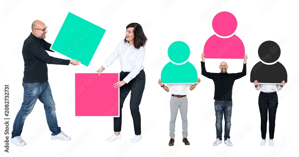 Fototapeta premium Creative teamwork with colorful icons element set isolated on white