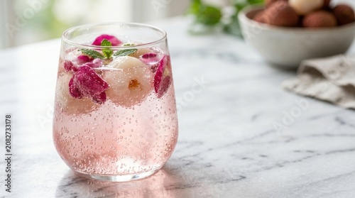 Refreshing Sparkling Lychee Rose Mocktail in Glass