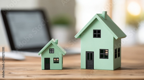 Two Green Houses on Desk: T...