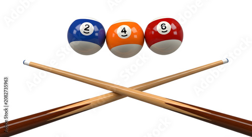 pool cue crossed against pool balls