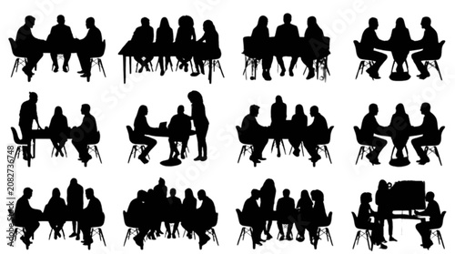 Bild auf Leinwand Silhouettes of people walking together in a group isolated on transparent backgr