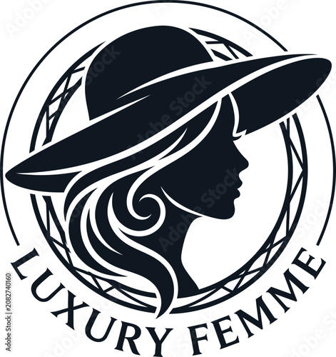 Luxury femme black silhouette of woman wearing hat circular laurel wreath