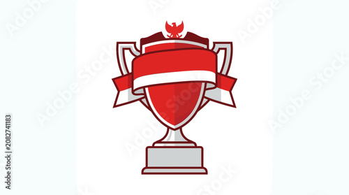 Gold Trophy Cup with Ribbon Icon Isolated Vector Illustration of Champion Award for Winner Success Competition Victory Achievement and First Place Prize