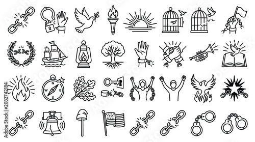 Fotografie Collection of Icons Representing Freedom, Liberty, and Justice Concepts