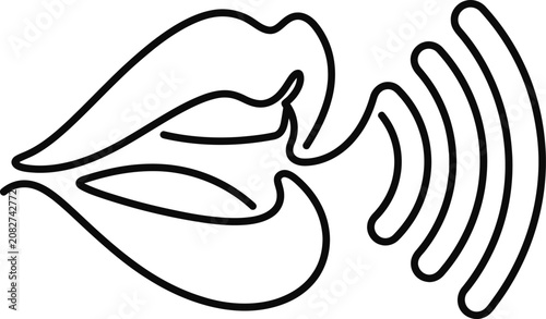 Continuous one line drawing of human lips speaking with sound waves.