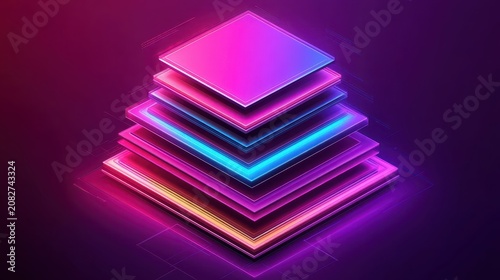 Abstract glowing digital firewall layers with vibrant neon colors, representing cyber security and network protection concepts.