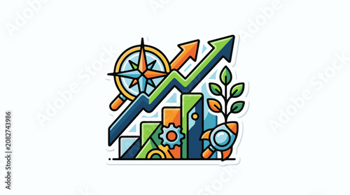 Colorful illustration of business growth progress and innovation