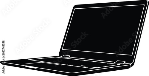 Obraz na plátně Laptop computer is presented as a sleek black silhouette against a stark white background