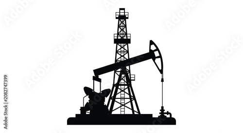 Fotografía Oil pump jack machinery depicted as a black silhouette against a white backgroun