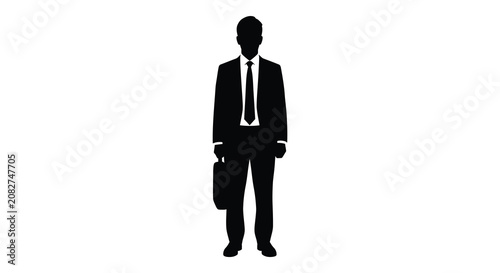 Canvastavla Businessman Standing With Briefcase Formal Attire Black Silhouette male person f