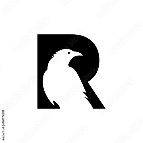 letter r raven bird logo vector
