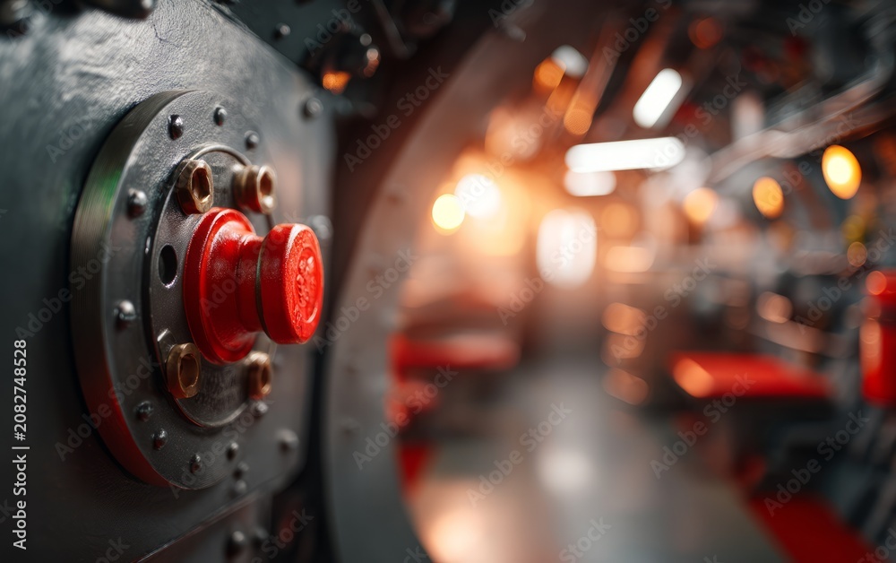 Fototapeta premium Detailed View of Nuclear Submarine Interior with Valves and Industrial Equipment