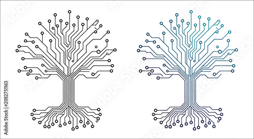 Tableau sur toile Conceptual trees formed by intricate electronic circuit board patterns, represen