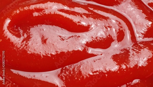 Thick red tomato sauce texture swirl close up.