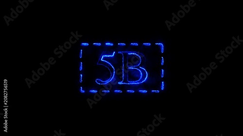 Blue Neon Light 5B Text with Dashed Border Loop Animation on Black Background