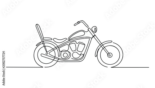 Foto One continuous line illustration of an chopper bike , isolated on white background