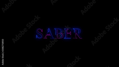 Neon saber text animation with blue and purple glow on black background