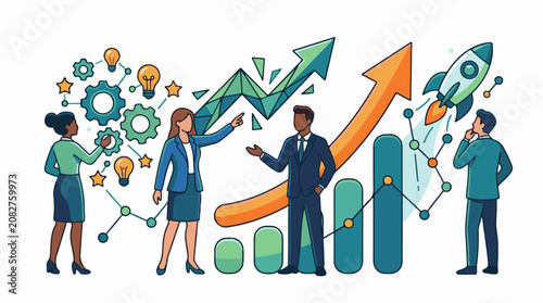 Business team collaborates on growth strategies ideas and launches