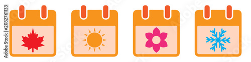 Winter spring summer autumn calendar icon set collection silhouette, Clipart symbol vector illustration. PNG. Editable stroke. four seasons of the year logo.