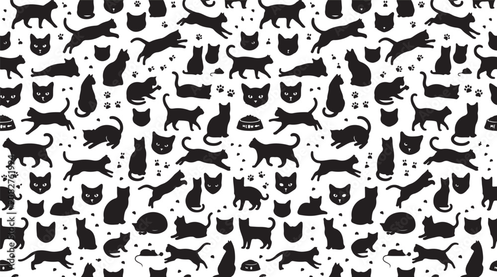 Fototapeta premium Black cat silhouettes isolated on transparent background