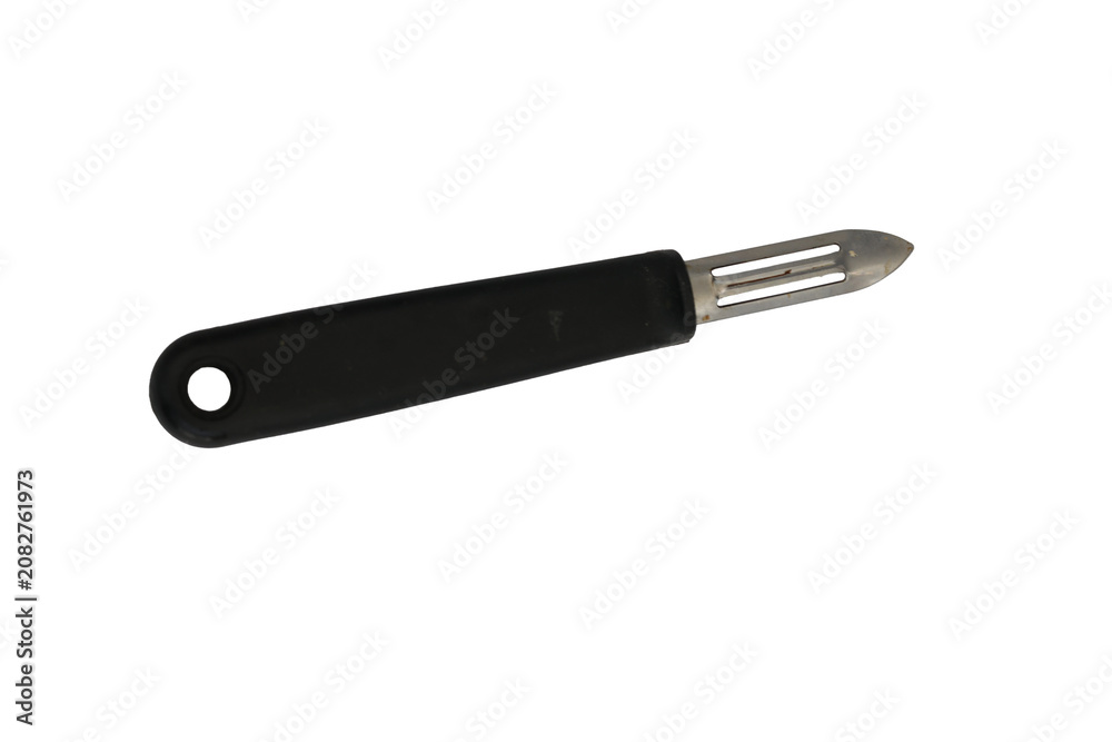 Fototapeta premium Ergonomic black vegetable peeler with sharp stainless steel blade for kitchen use