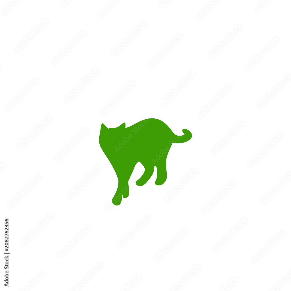 Fototapeta premium Green Cat Silhouette Icon for Animal Lovers and Pet Care