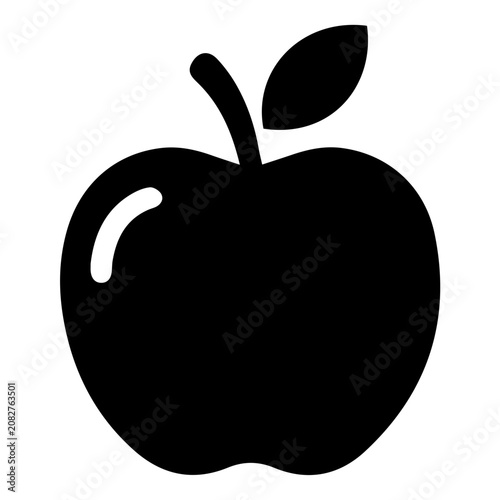 Simple whole apple fruit with a leaf silhouette vector icon, representing healthy food.