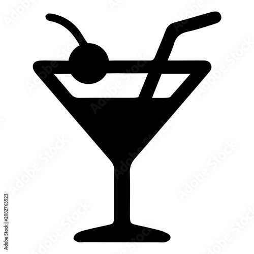 Classic martini or cocktail glass icon with a straw and a cherry garnish.