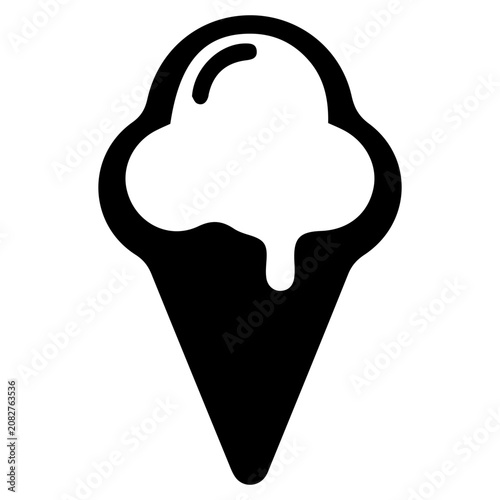 Sweet soft-serve ice cream cone silhouette icon, ideal for summer themes.