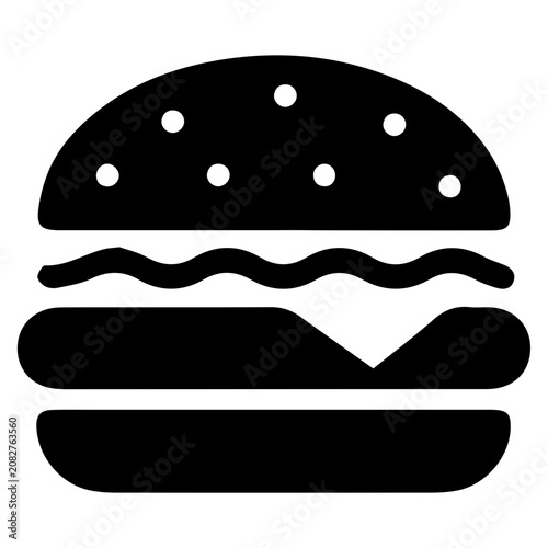 Clean silhouette icon of a classic hamburger or cheeseburger with meat, cheese, and buns.