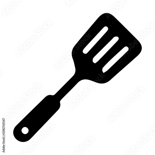 Slotted turner spatula tool vector icon, commonly used for cooking, baking, and flipping food.