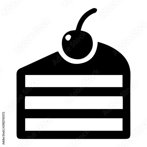 Cake slice with cherry vector icon
