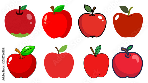 Variety of fresh red apples illustrated on a white background, perfect for food and health content
