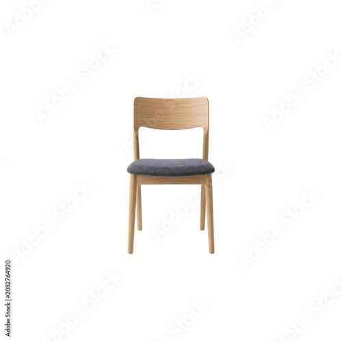 Modern wooden chair with grey fabric seat