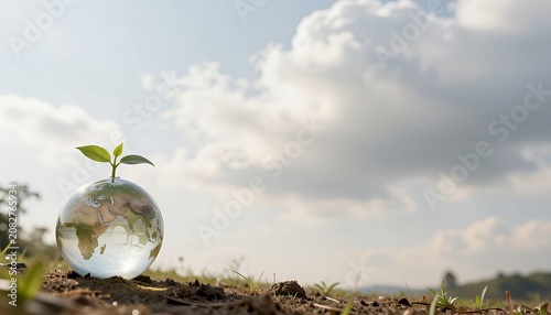 Glass Orb with Seedling Symbolizing Global Environmental Awareness