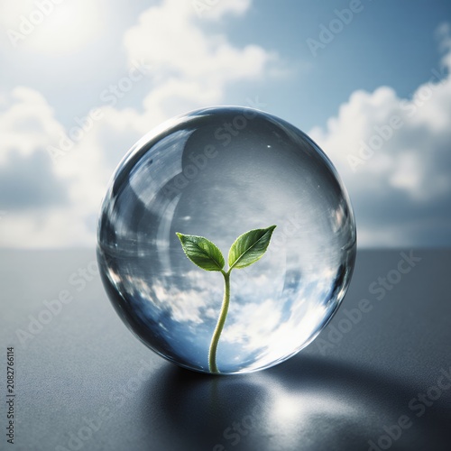 Realistic Glass Sphere with Plant in Tranquil Environment