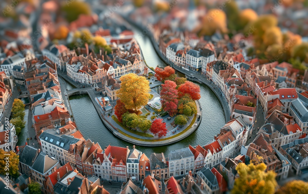Fototapeta premium Enchanting Canals of Medieval Bruges Surrounded by Autumn Colors in Belgium