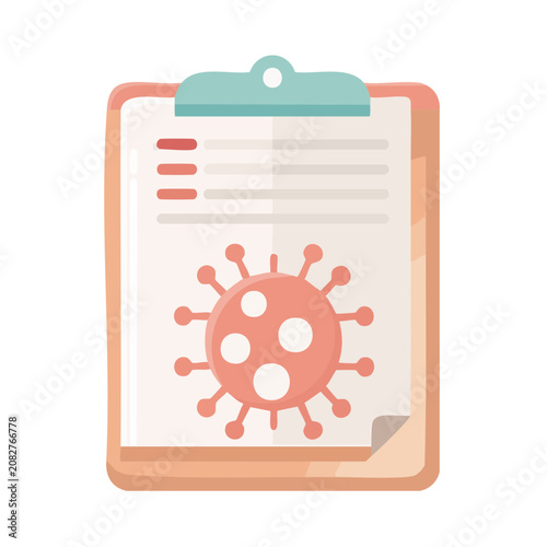 Virus icon on clipboard with lined paper
