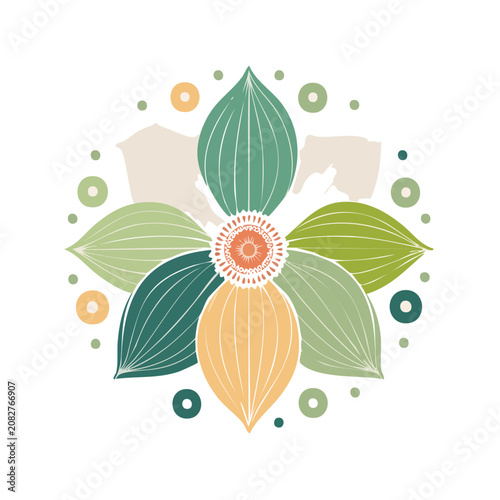 Colorful flat illustration of a flower with leaves and bud