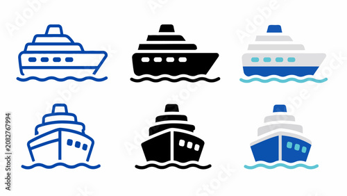 Collection of simplified ship icons with various color schemes and styles