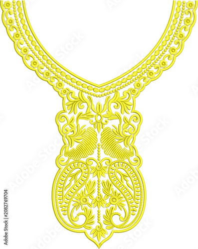 Elegant Floral Paisley Neckline Embroidery Design for Kurti, Dress, Blouse, Ethnic Wear, Machine Embroidery Pattern