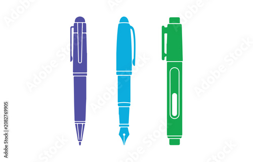 Writing pen collection isolated on white for branding and UI design.