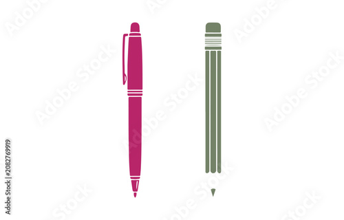 Pen icon set featuring five different writing instrument designs