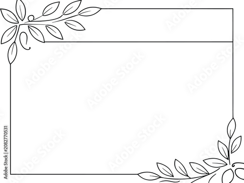 Minimalist vector illustration of an elegant rectangular border decorated with hand drawn botanical leaf motifs