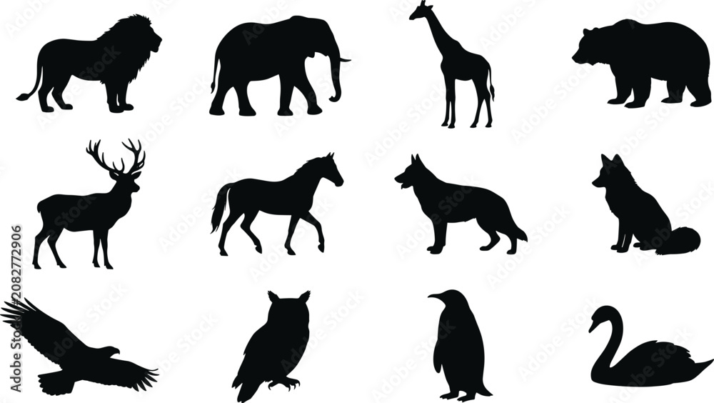 Obraz premium Collection of various animal silhouettes