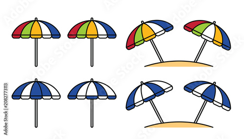 Bild auf Leinwand Beach umbrella vector illustration collection