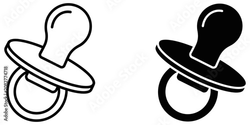 Quadro su tela Pacifier icon in outline and solid black on white background for infant care and