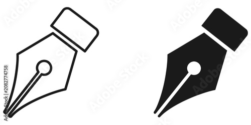 Foto Fountain pen nib outline and solid silhouette on a clean white background symbol